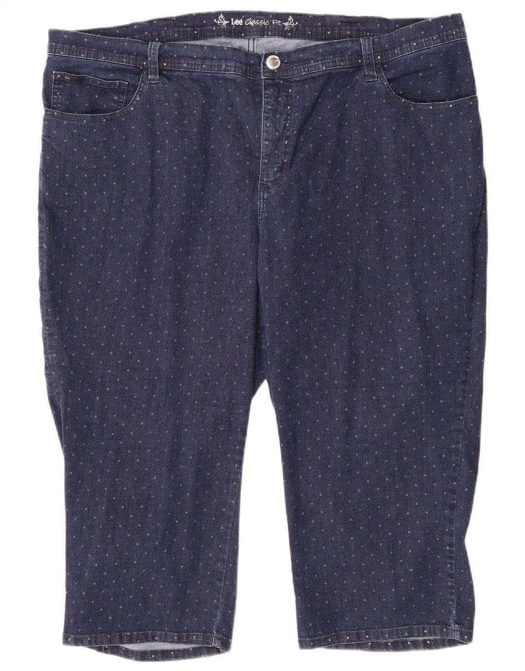 Damskie jeansy Capri LEE o klasycznym kroju US 24 4XL W48 L20 Bawełna w niebieskie cętki