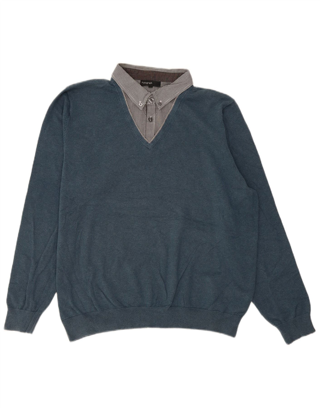 Marks & Spencer Męski sweter polo z autografem, duży, niebieski, bawełniany