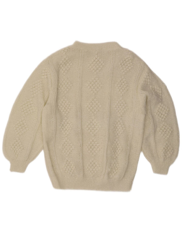 Sweter damski w stylu vintage z okrągłym dekoltem UK 20 2XL Biały akryl