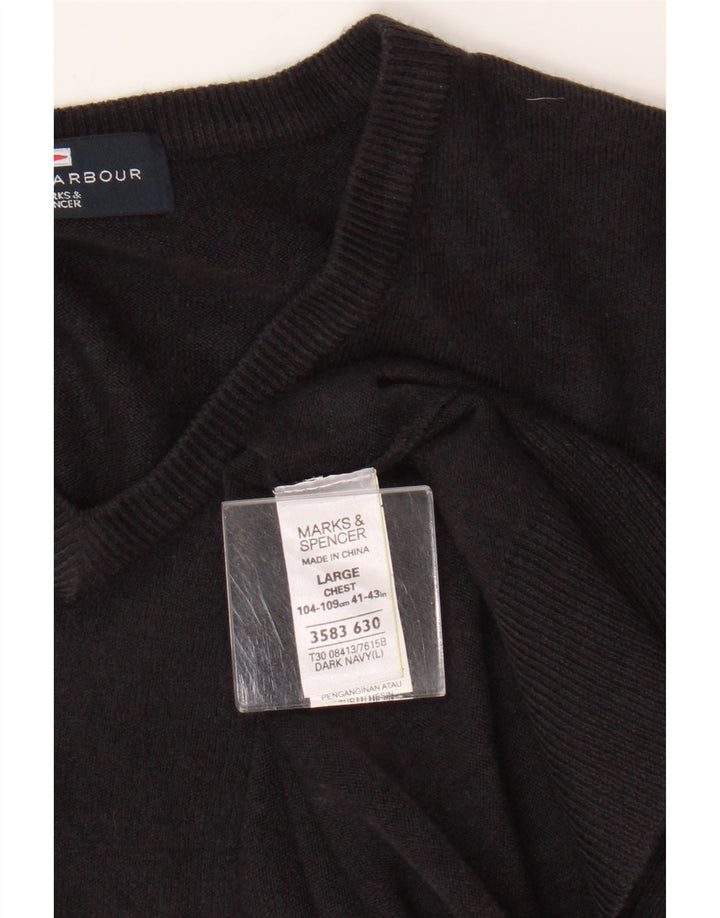 Męski sweter Marks & Spencer Blue Harbor z dekoltem w kształcie litery V, duży, granatowy