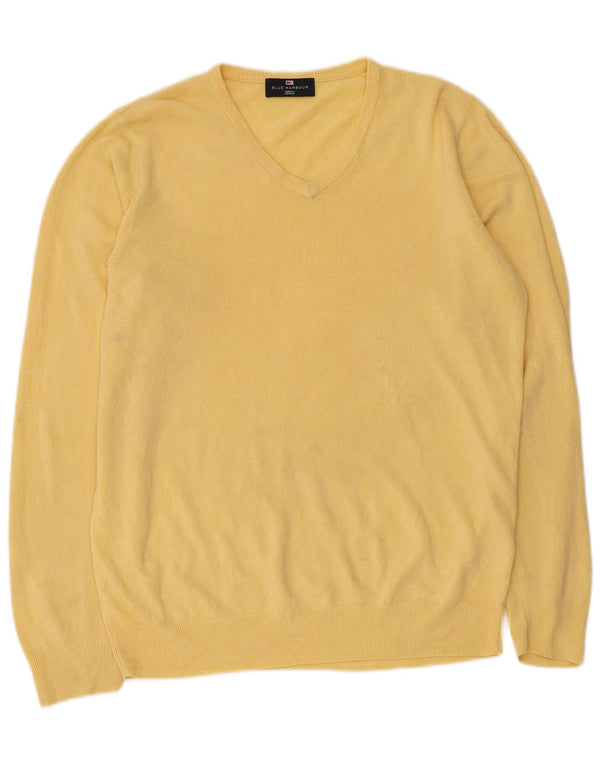 Męski sweter Marks & Spencer Blue Harbor z dekoltem w kształcie litery V, średniożółty