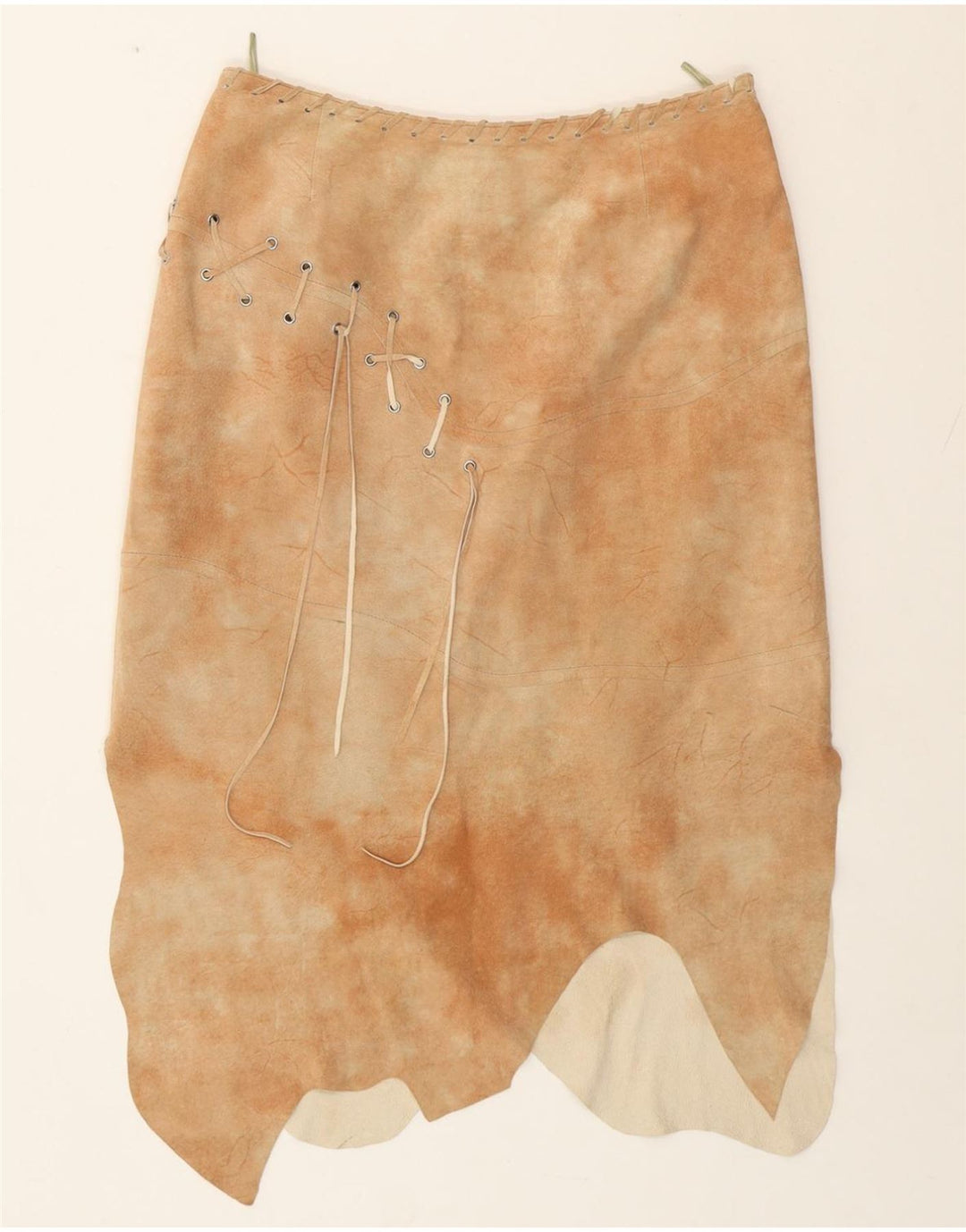 HELLINE Damska asymetryczna spódnica UK 14 duża W30 beżowa skóra typu tie-dye