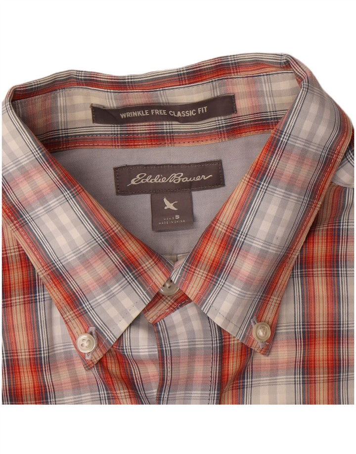 Eddie Bauer Męska koszula z krótkim rękawem o klasycznym kroju, mała, bawełniana w pomarańczową kratkę