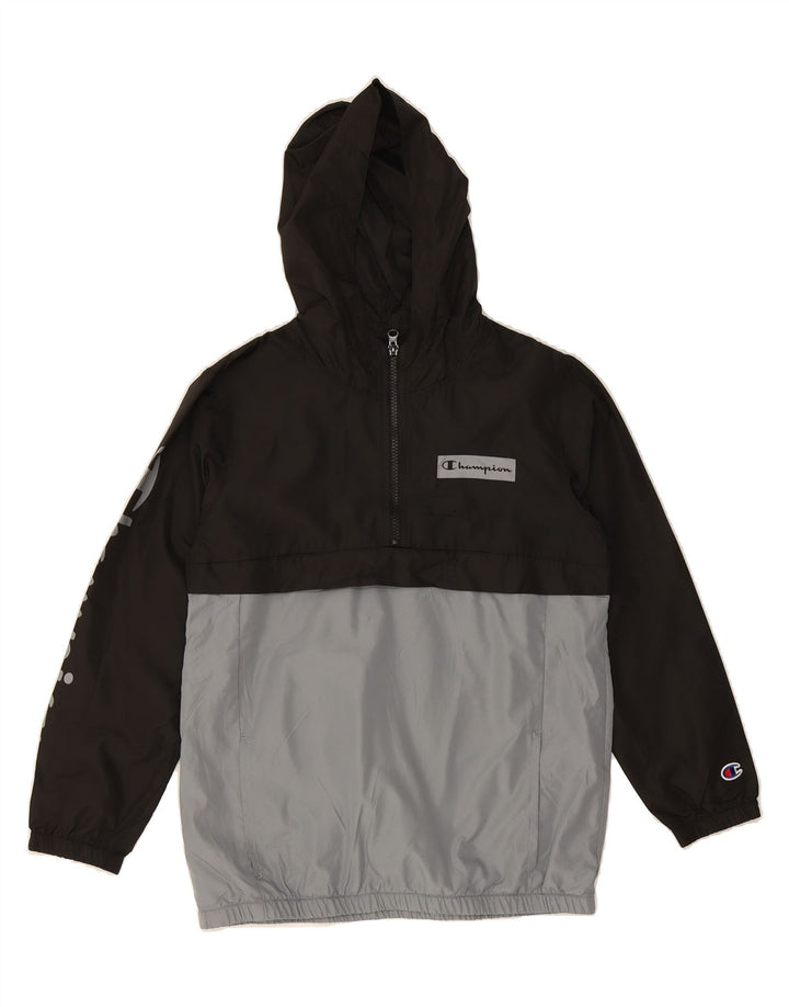 CHAMPION Boys Graphic Anorak Jacket 9-10 Years Medium Black Colourblock Vintage Champion and Second-Hand Champion from Messina Hembry 