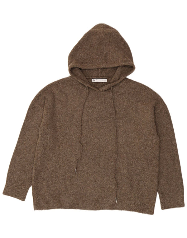 Damski sweter oversize z kapturem Zara UK 10, mały, brązowy poliester