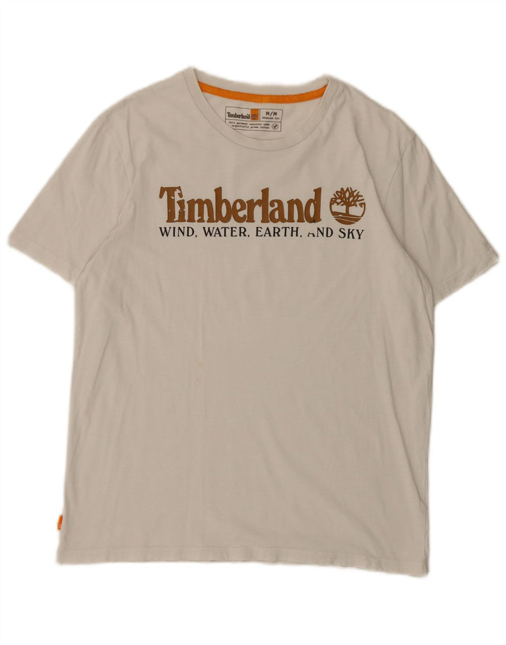 Męska koszulka Timberland o regularnym kroju z grafiką, średnia biała bawełna