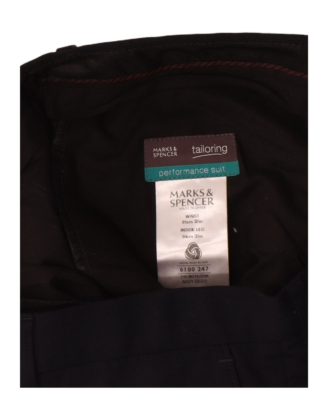 Marks & Spencer Męskie proste spodnie codzienne W32 L33 Granatowa wełna