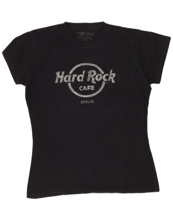 T-shirt damski Hard Rock Cafe Berlin z grafiką Top UK 14, duży, czarny, bawełniany