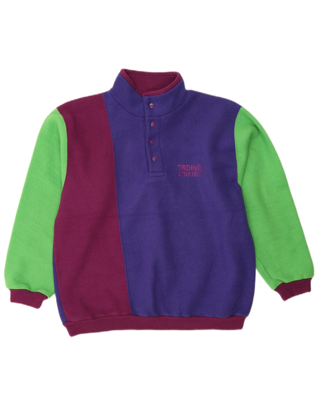 Vintage męski polarowy sweter zapinany na guziki, mały, wielobarwny blok kolorów