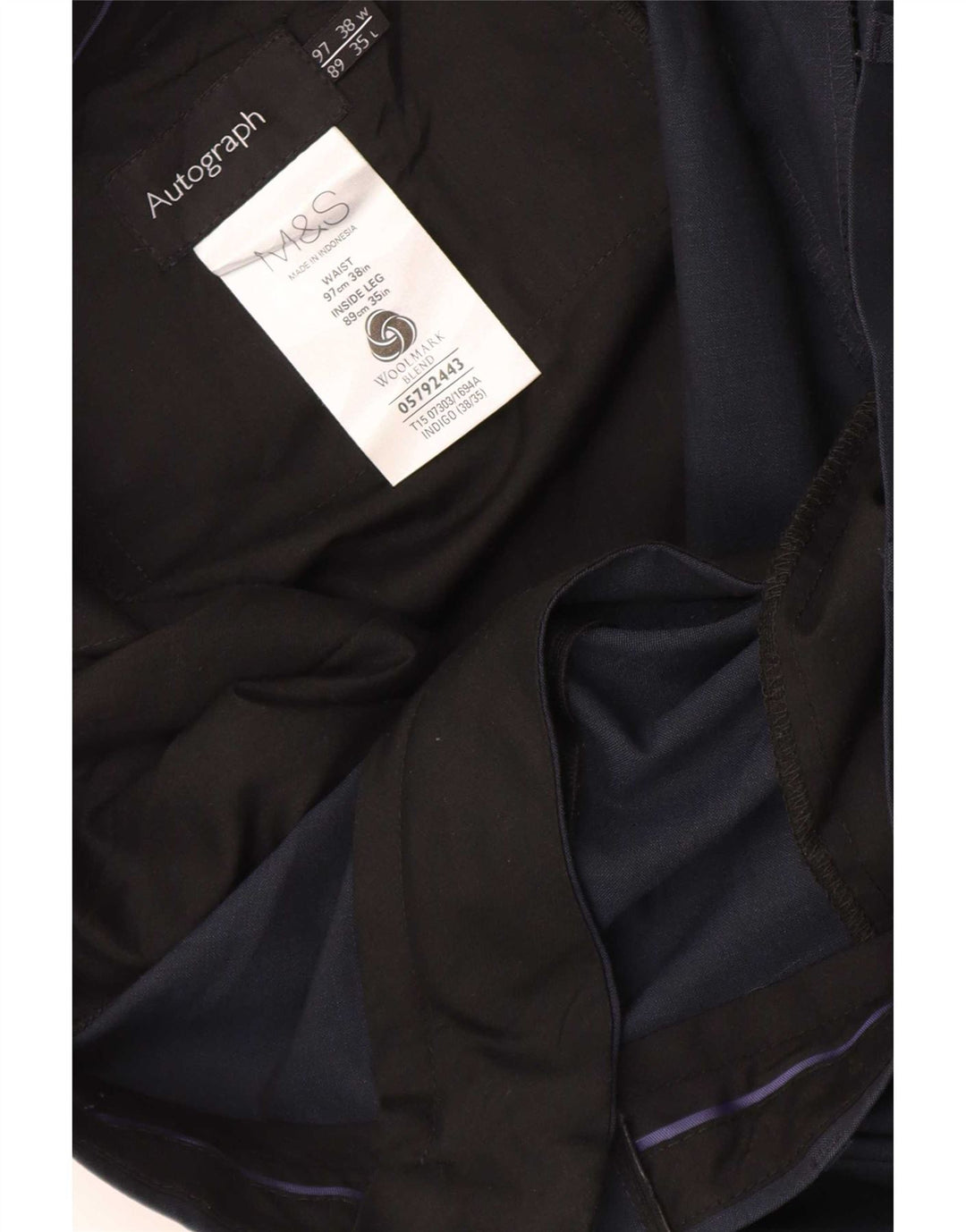 Męskie spodnie garniturowe Marks & Spencer Autograph Straight W38 L35 Granatowe