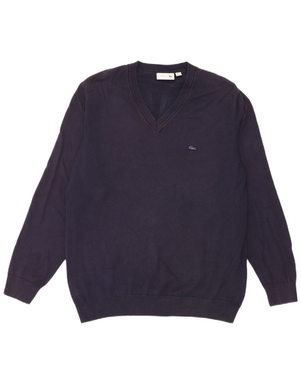 Lacoste Męski sweter z dekoltem w kształcie litery V, rozmiar 6 XL, granatowy, bawełniany