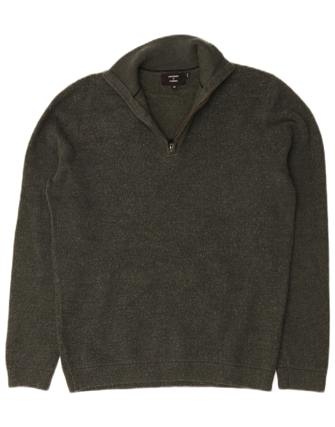 Męski sweter z zamkiem Superdry, średnia wełna khaki z merynosów