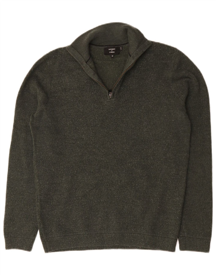 Męski sweter z zamkiem Superdry, średnia wełna khaki z merynosów