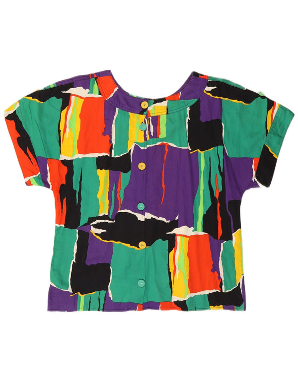 Damska bluzka koszulowa w stylu vintage UK 16, duża, wielobarwna, z blokami kolorów