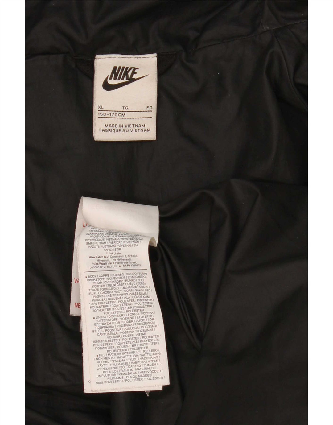 Chłopięca wyściełana kurtka z kapturem i kapturem Nike 13-14 lat XL, czarna, poliestrowa