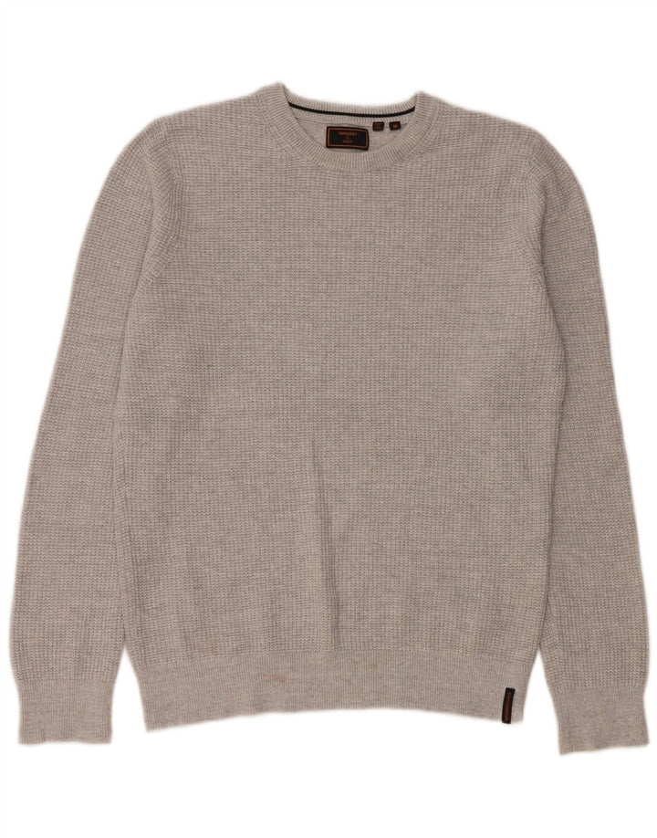 Męski sweter z okrągłym dekoltem Superdry, średnioszary, bawełniany