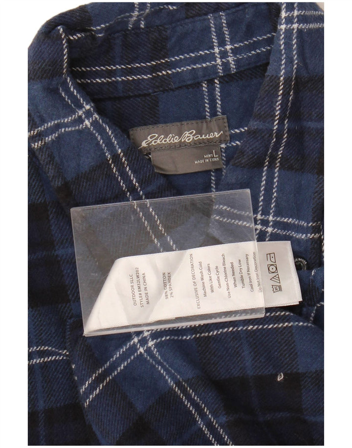 Koszula flanelowa męska Eddie Bauer, duża, bawełniana w granatową kratę