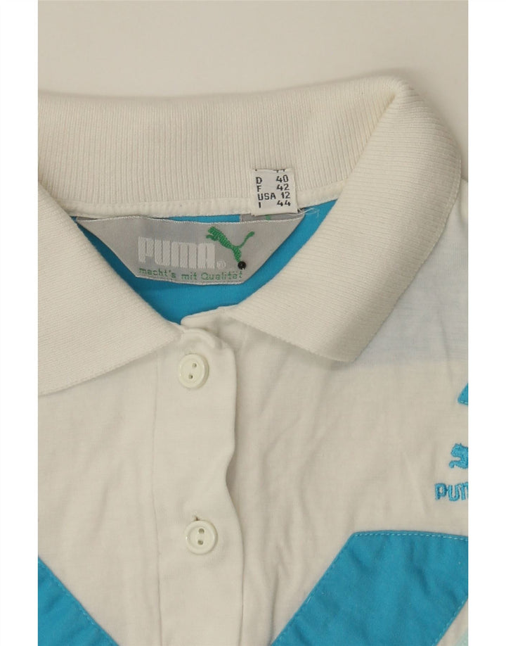 PUMA Womens Polo Shirt IT 44 Medium White Colourblock Cotton Vintage Puma and Second-Hand Puma from Messina Hembry 