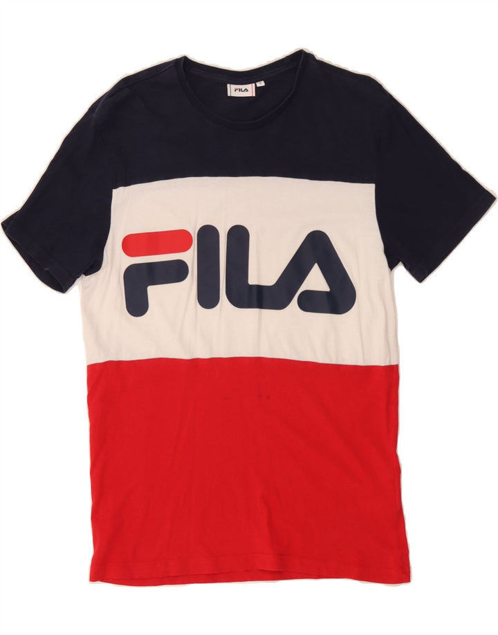 FILA Mens Graphic T-Shirt Top Small Multicoloured Colourblock Cotton Vintage Fila and Second-Hand Fila from Messina Hembry 