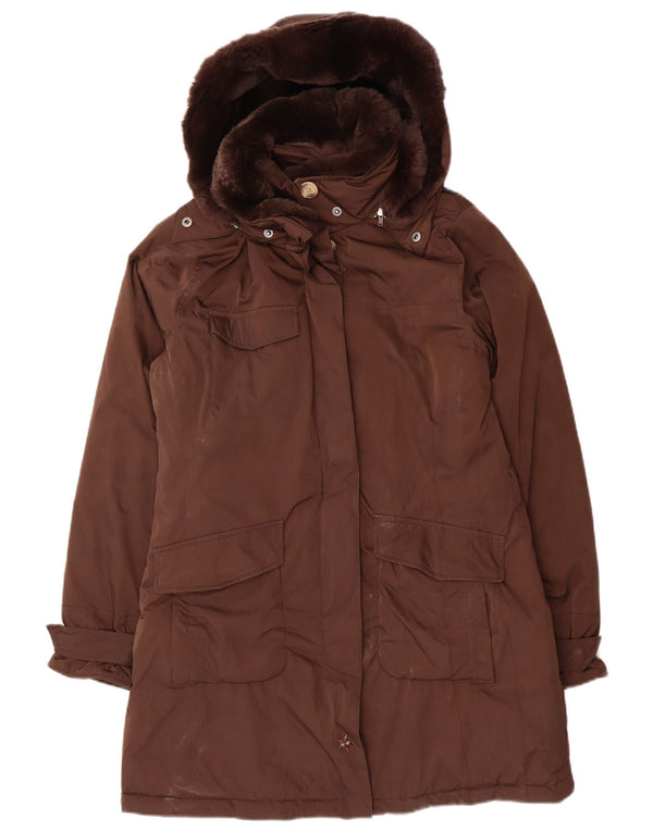Damska kurtka parka z kapturem Woolrich UK 14, średni brązowy poliester