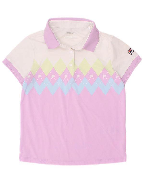 Dziewczęca koszulka polo Fila z grafiką, 6-7 lat, fioletowa tkanina argyle/diamentowy nylon