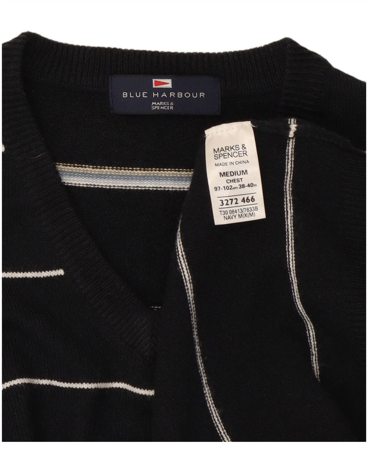 Męski sweter Marks & Spencer Blue Harbor z dekoltem w kształcie litery V, średni granatowy
