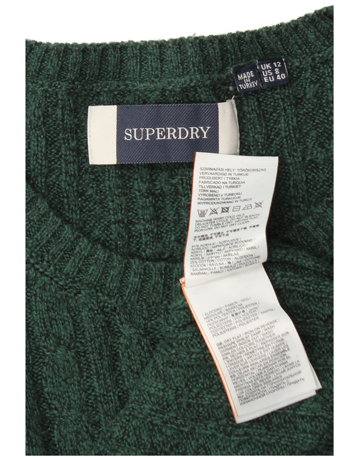 Damski sweter z okrągłym dekoltem Superdry UK 12, średni zielony akryl