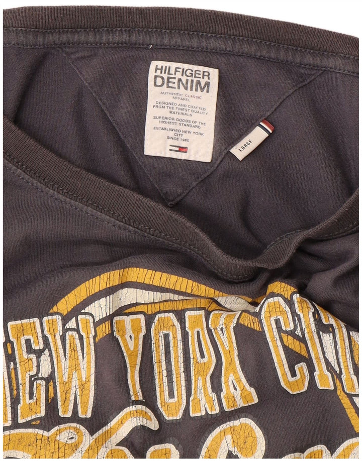 TOMMY HILFIGER Mens Graphic Top Long Sleeve Large Grey