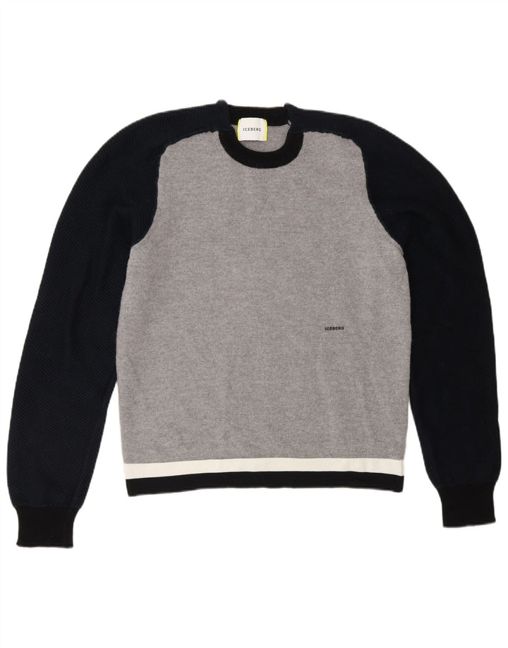 Damski sweter z okrągłym dekoltem Iceberg UK 12, wełna w kolorze średnioszarym