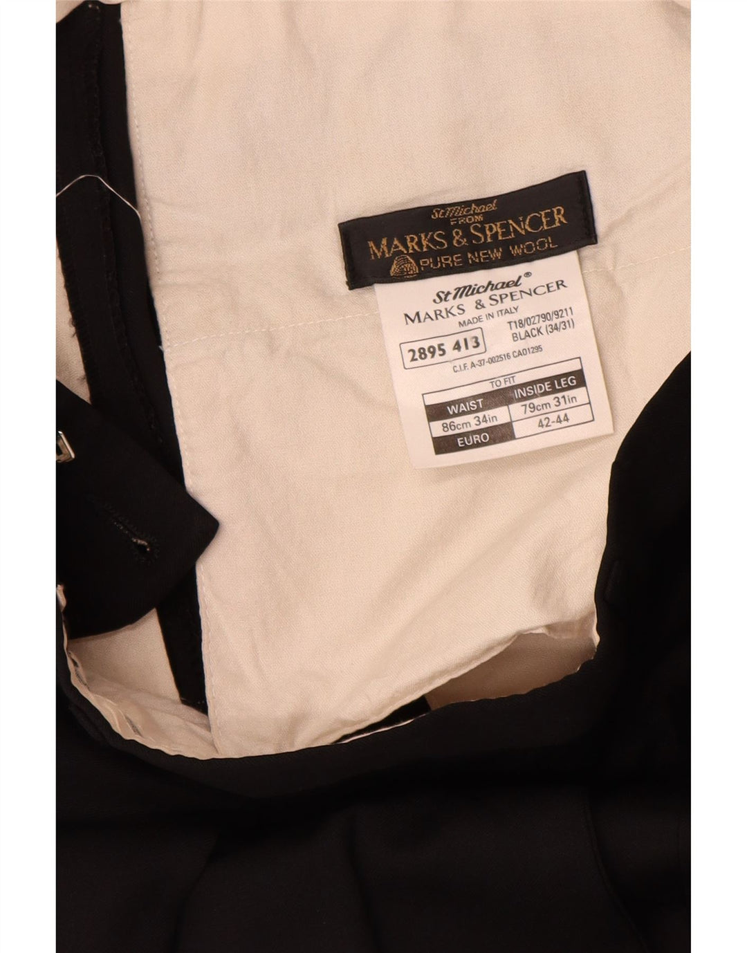 Marks & Spencer Męskie spodnie garniturowe W34 L31 Czarna wełna