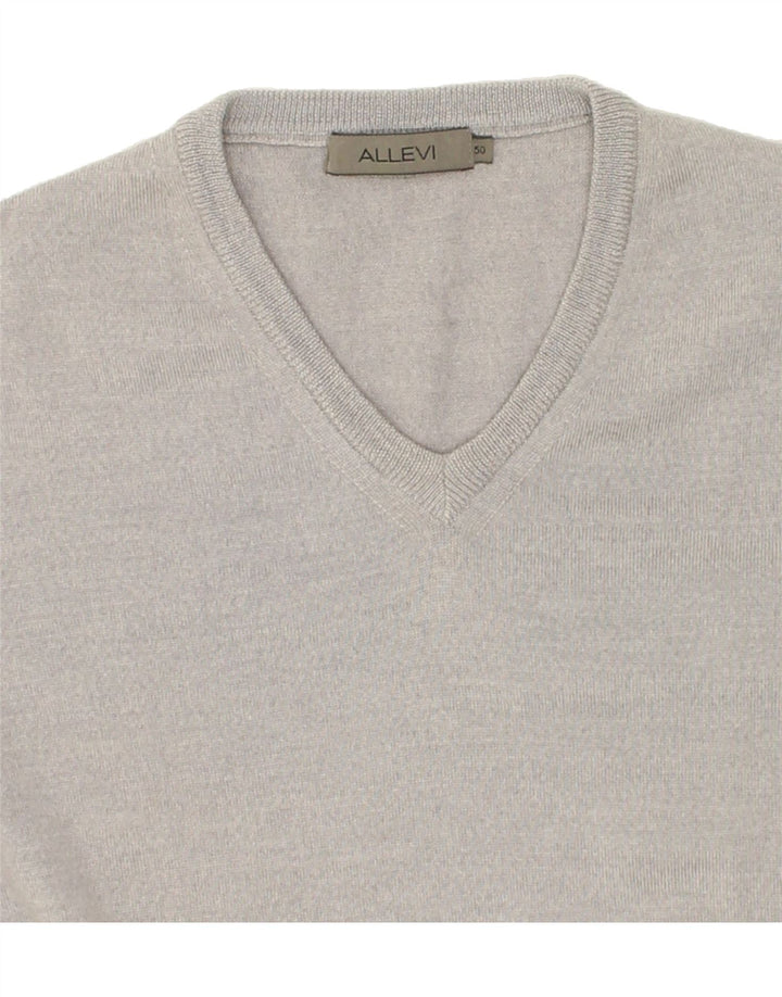GIORGIO ALLEVI Mens V-Neck Jumper Sweater IT 50 Medium Grey Virgin Wool Vintage Giorgio Allevi and Second-Hand Giorgio Allevi from Messina Hembry 