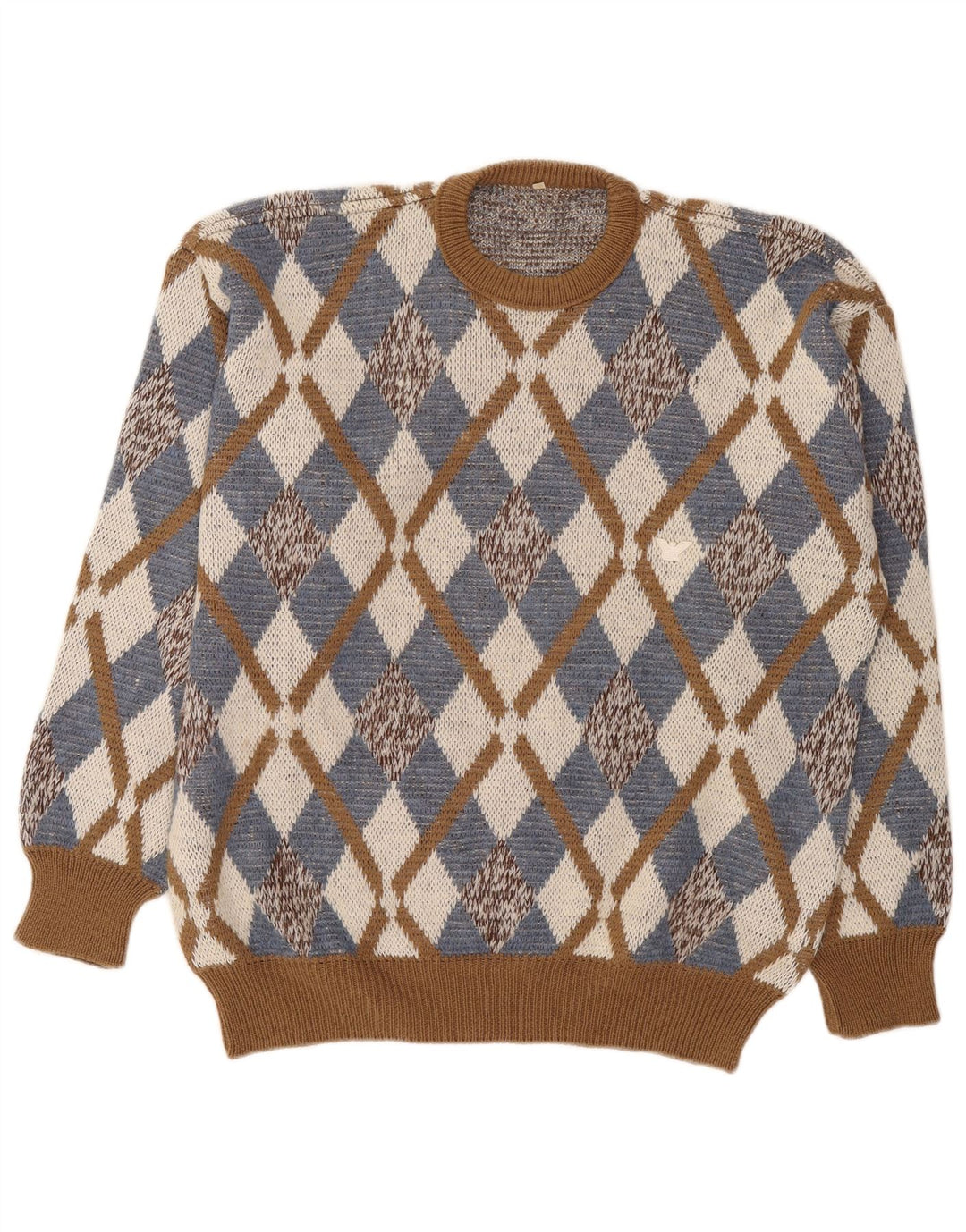 Męski sweter w stylu vintage z okrągłym dekoltem IT 52 Duży brązowy Argyle/Diament