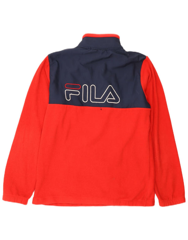 Fila Mens Graphic Zip Neck Fleece Jumper Medium Red Colourblock Polyester