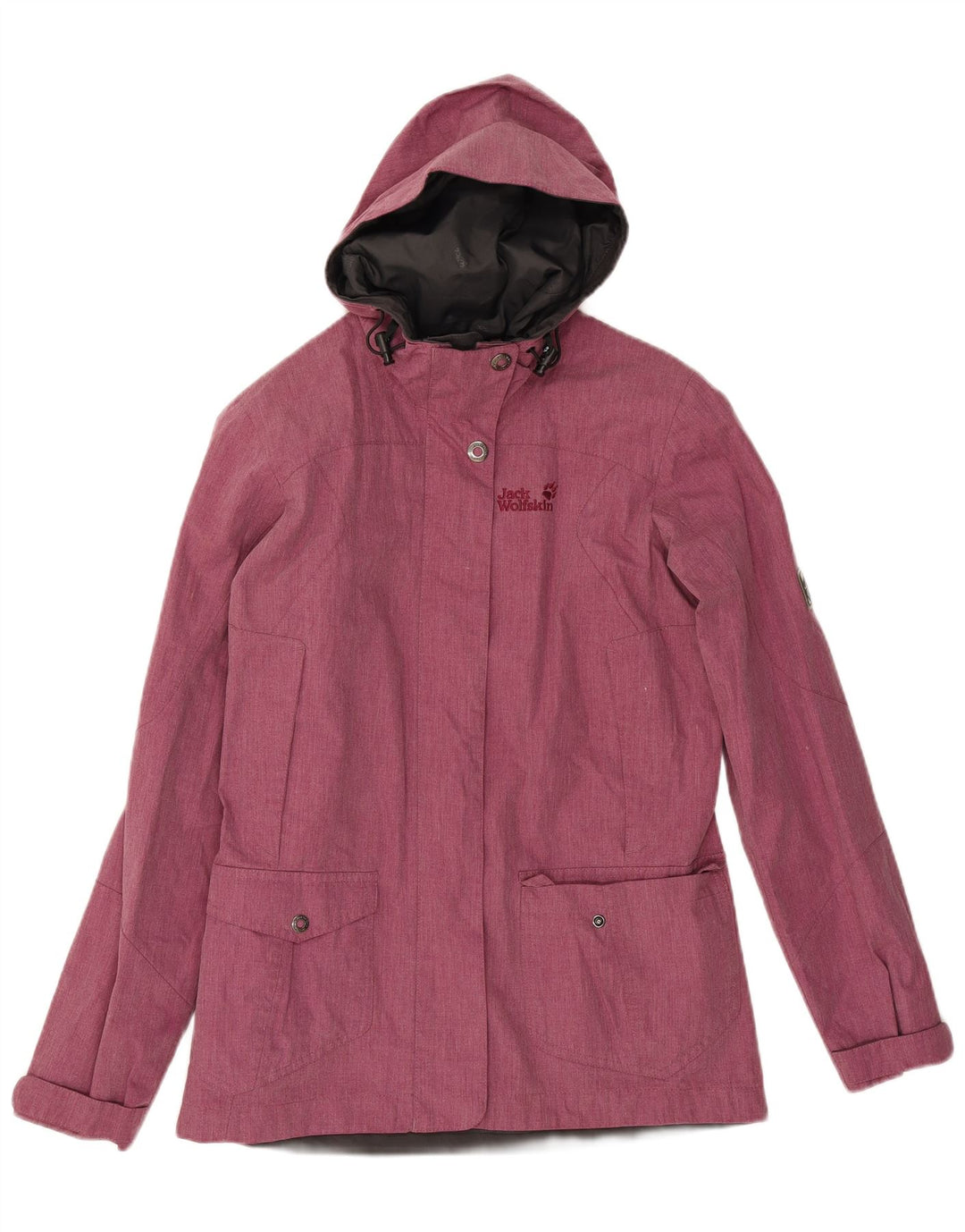 Damska kurtka wiatrówka Jack Wolfskin z kapturem UK 10, mały, różowy poliester