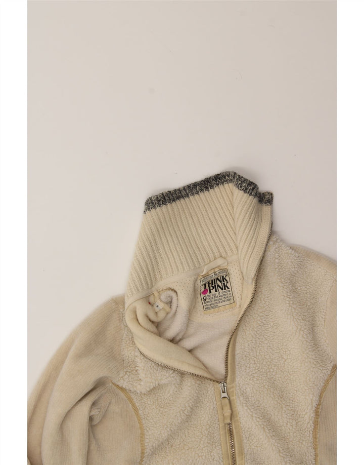 THINK PINK Womens Fleece Jacket UK 10 Small Off White Polyester Vintage Think Pink and Second-Hand Think Pink from Messina Hembry 