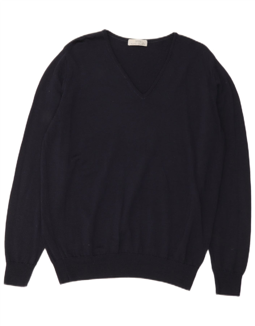 Marks & Spencer Damski sweter z dekoltem w kształcie litery V, UK 16, duży, granatowy, wełniany