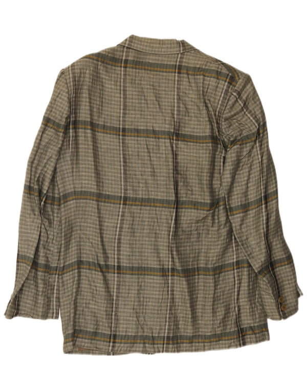 Luciano Soprani Mens 1 Button Blazer Jacket UK 38 Medium Grey Check Linen