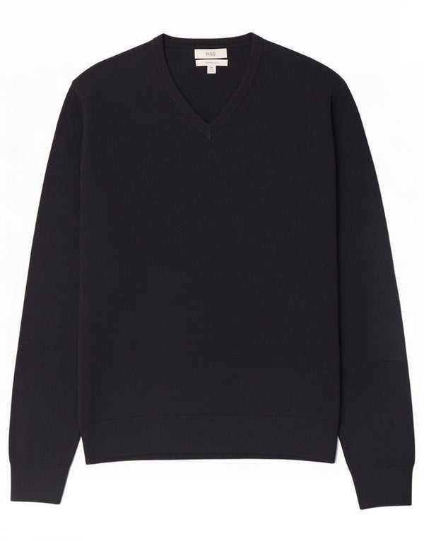 Marks & Spencer Męski sweter z dekoltem w kształcie litery V, XL, granatowy, akrylowy