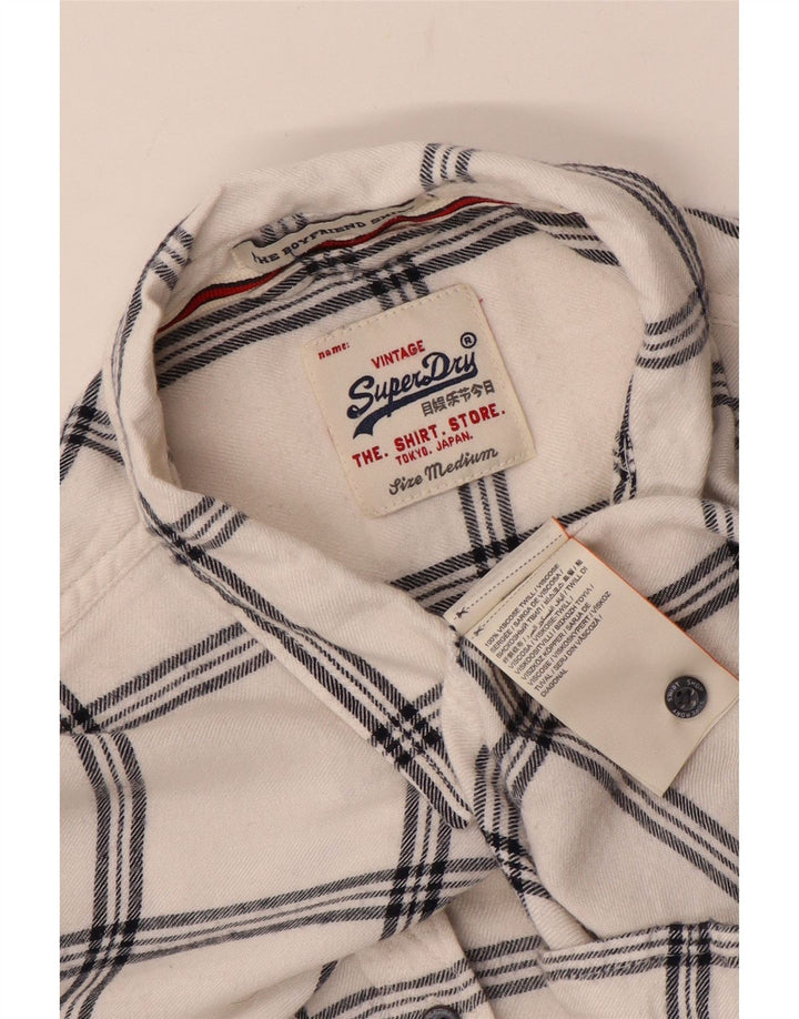 Damska koszula flanelowa Superdry Boyfriend UK 14, wiskoza w średnią białą kratkę