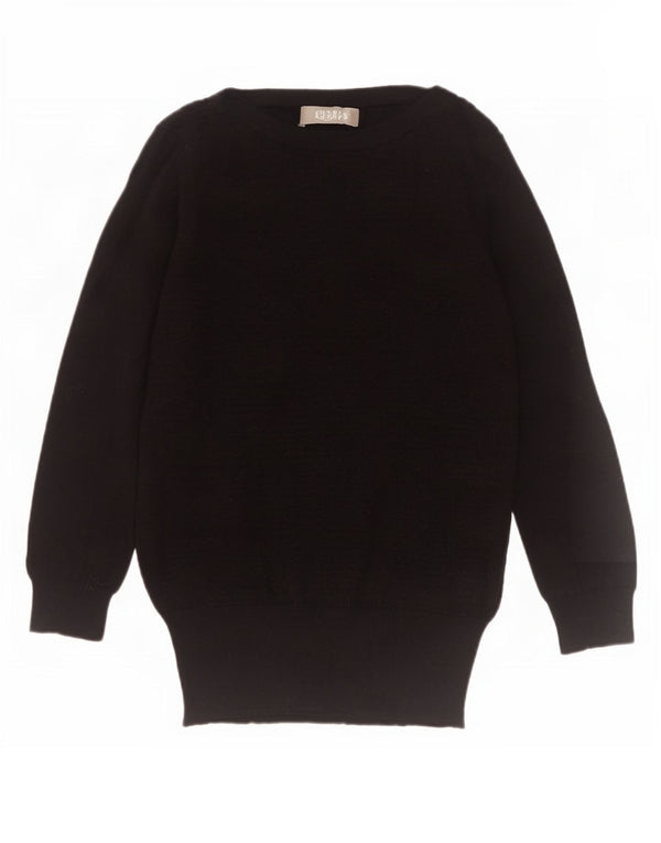 Oasis Womens 3/4 Sleeve Boat Neck Jumper Sweater UK 4 XS Black Wool