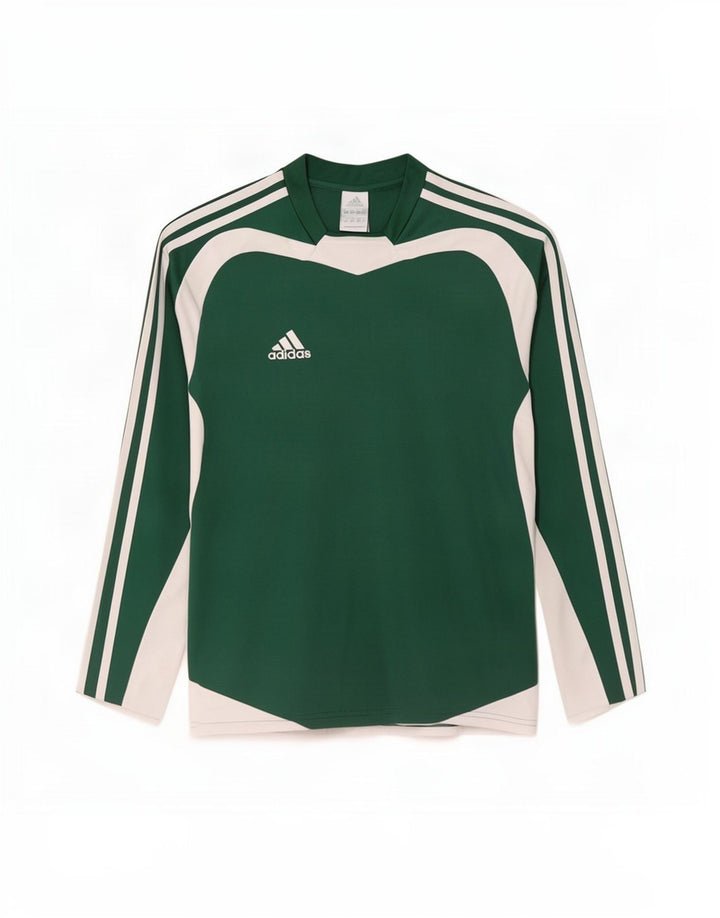 Adidas Męska koszulka Climalite z długim rękawem, mała, zielona, z blokami kolorów, poliestrowa
