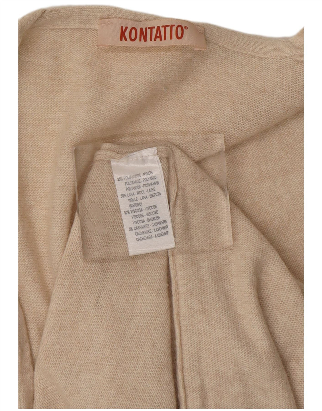 KONTATTO Damski sweter rozpinany o przedłużonym fasonie UK 14 Średni beżowy poliamid