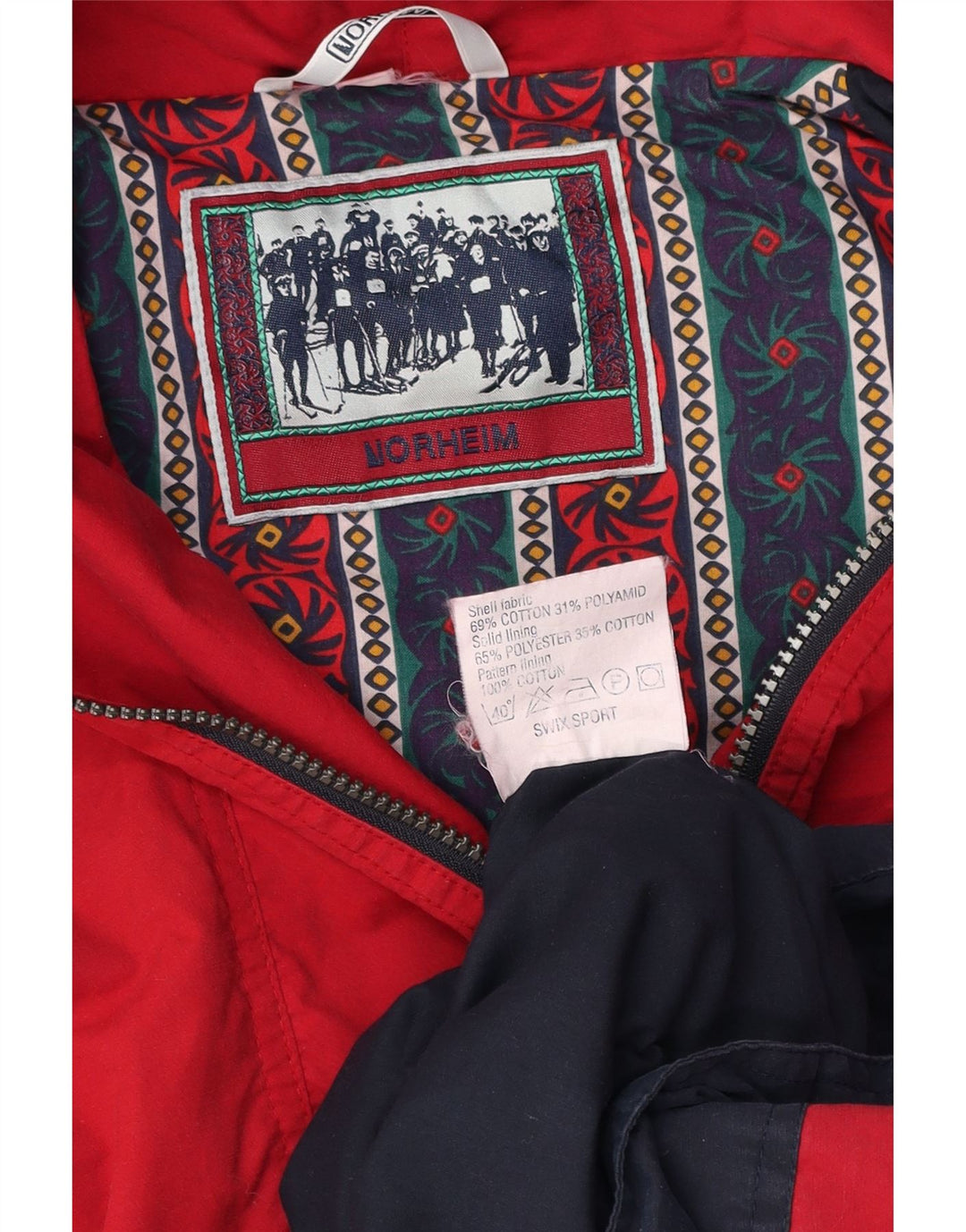 Męska kurtka Anorak z kapturem NORHEIM UK 40, duża, bawełniana w bloki kolorów w kolorze czerwonym