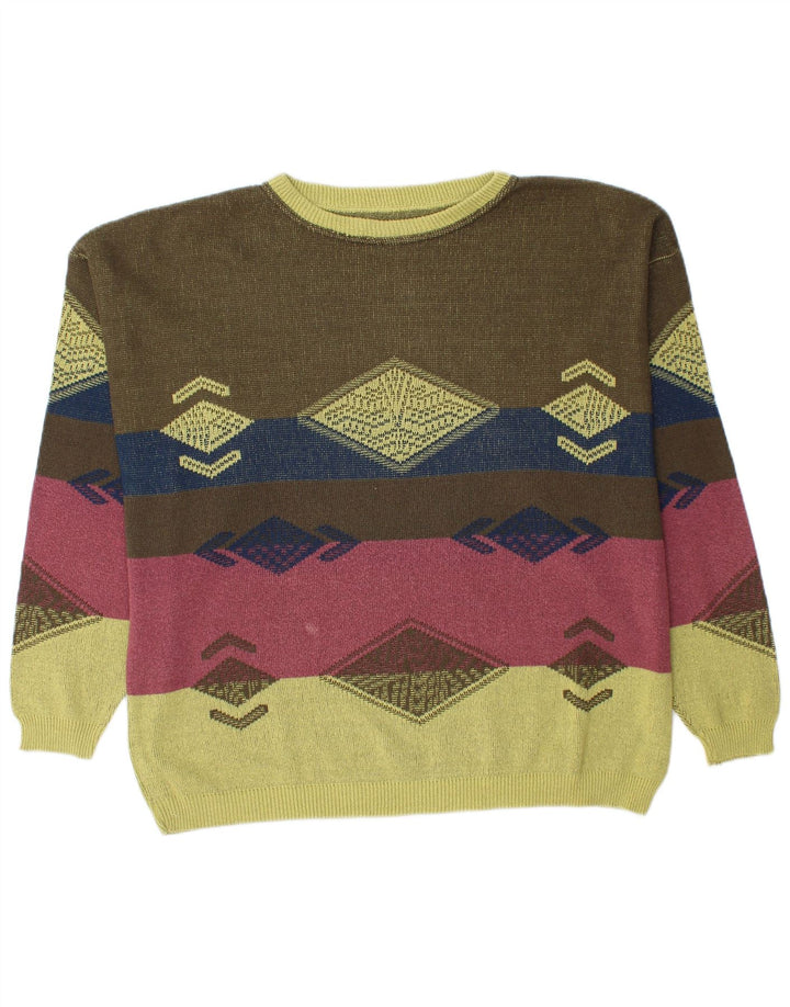 Męski sweter z okrągłym dekoltem w stylu VINTAGE IT 50 Średni zielony geometryczny