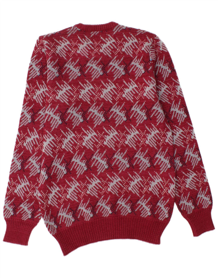 Męski sweter z wycięciem pod szyją Viky Tricot, mała czerwona geometryczna dziewicza wełna