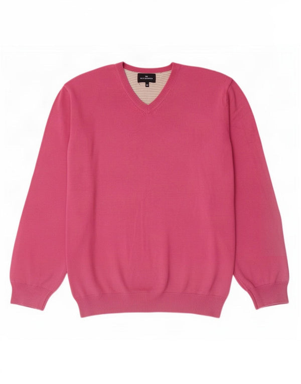 Męski sweter Marks & Spencer Blue Harbor z dekoltem w kształcie litery V, 2XL, różowy, bawełniany