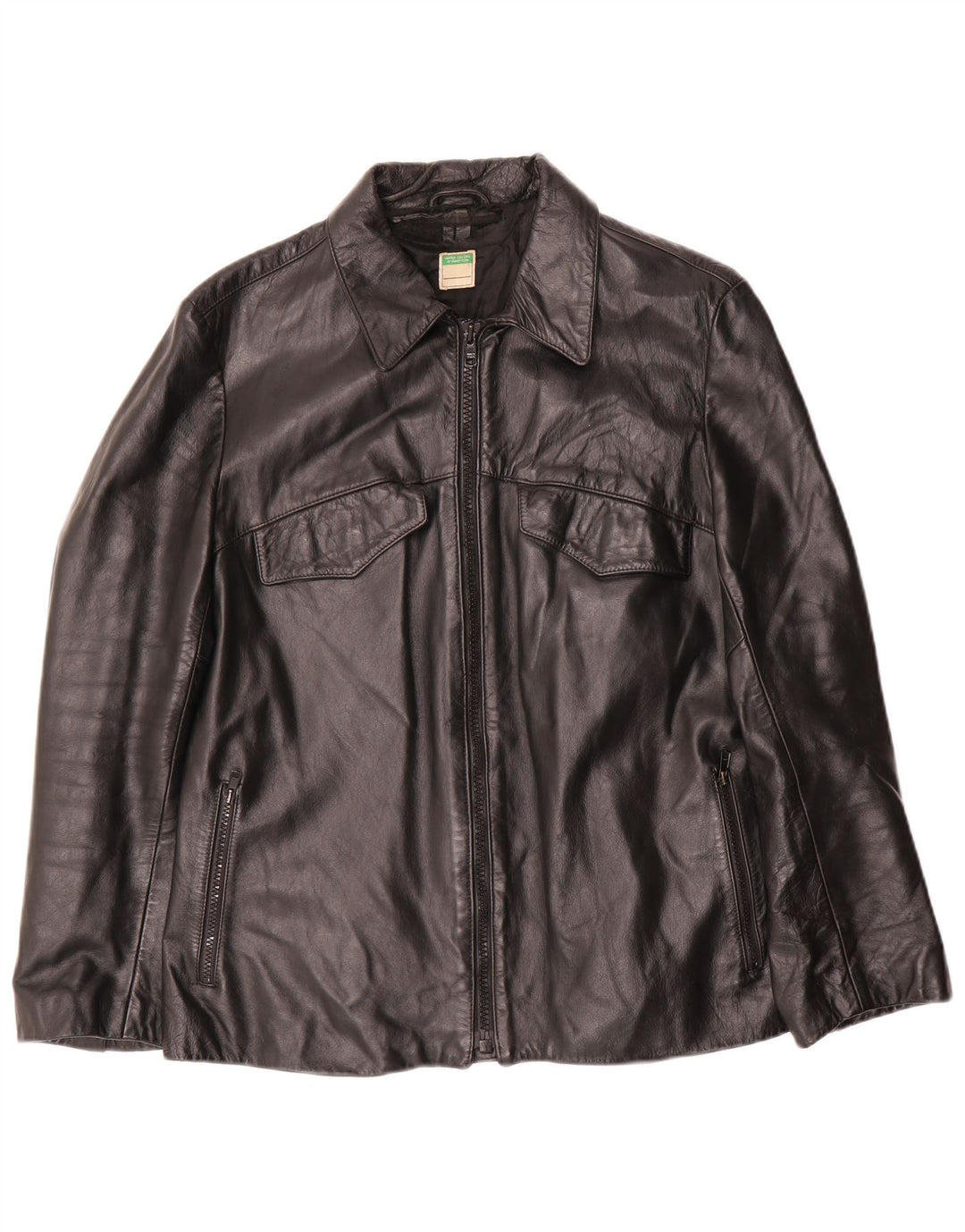 Damska kurtka skórzana Benetton UK 14, średnia czarna skóra