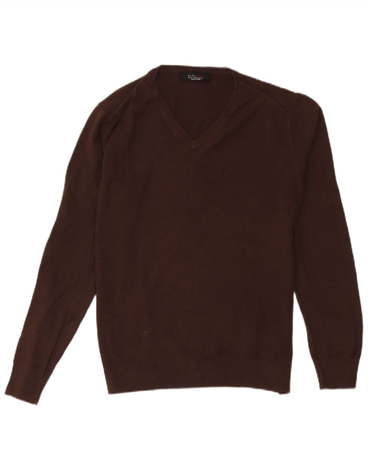 Męski sweter Zara z dekoltem w kształcie litery V, XL, brązowy