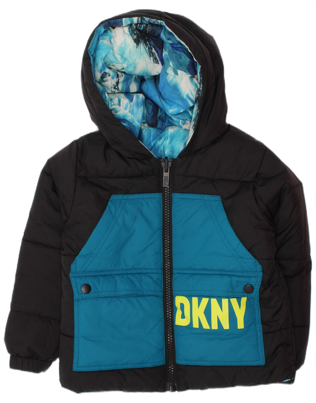 Dkny Chłopięca dwustronna ocieplana kurtka z kapturem, 3-4 lata, niebieski Tie Dye Polyester