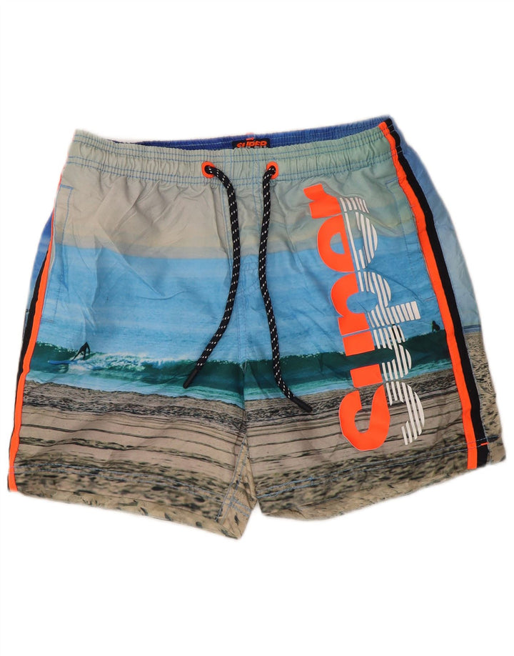 Męskie spodenki kąpielowe Superdry z grafiką, poliester w średnie niebieskie paski